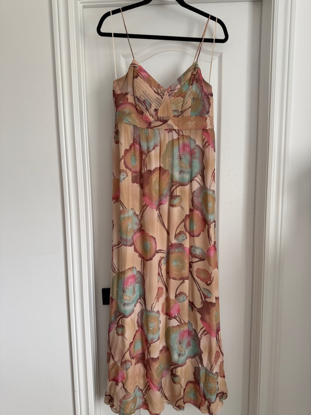 Heartloom Blush Silk Dress with Pastel Multicolor Floral Accents